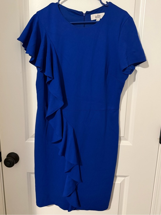 Belle Badgley Mischka Dresses & Skirts - Belle Badgley Mischka Royal Blue Ruffle Sheath Dress Size 14 Flutter Sleeve
